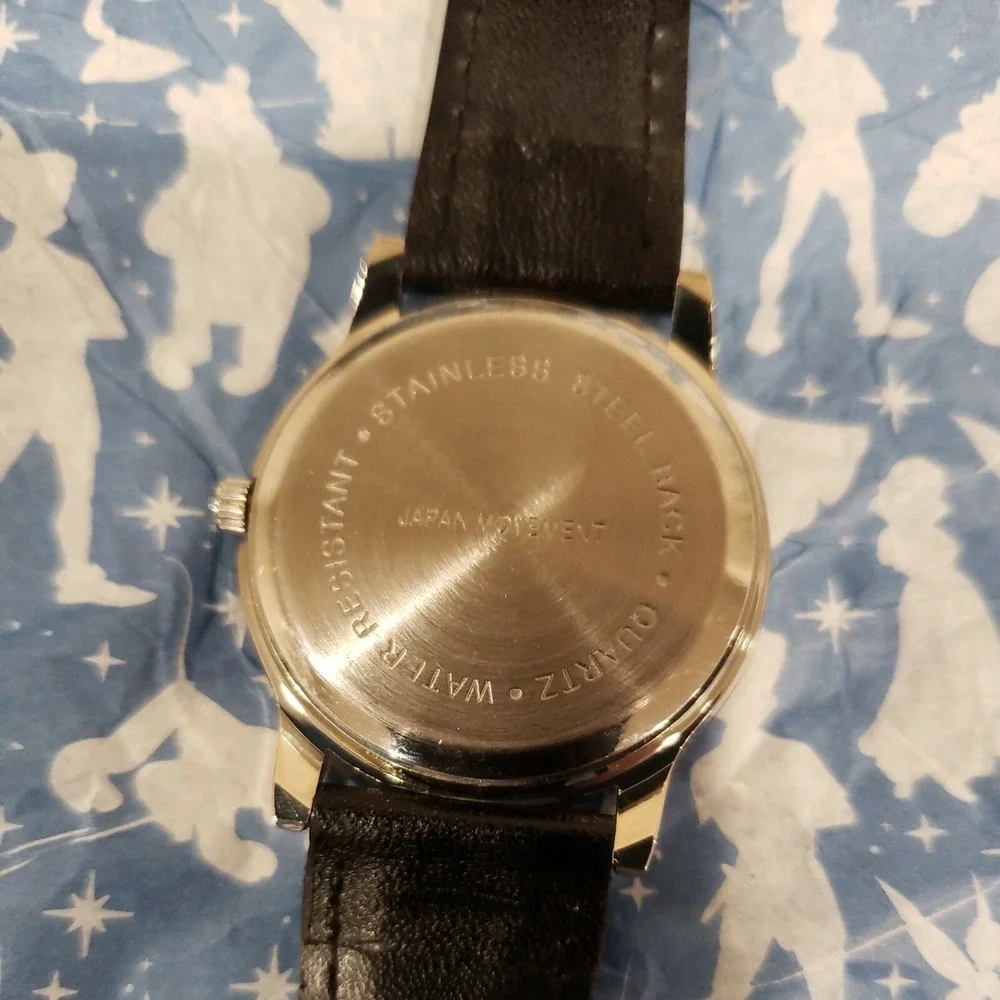 DISNEY WATCH D23 EXPO EVENT MICKEY BANDLEADER SILVER‎ FACE BLACK LEATHER BAND